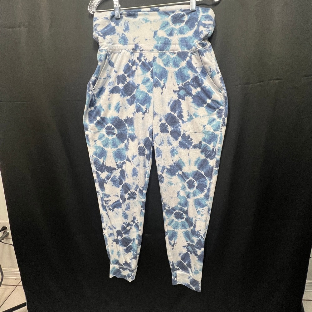 Womens Blue White Tie Dye Joggers High Waisted Sweatpants Lounge Pants Pockets